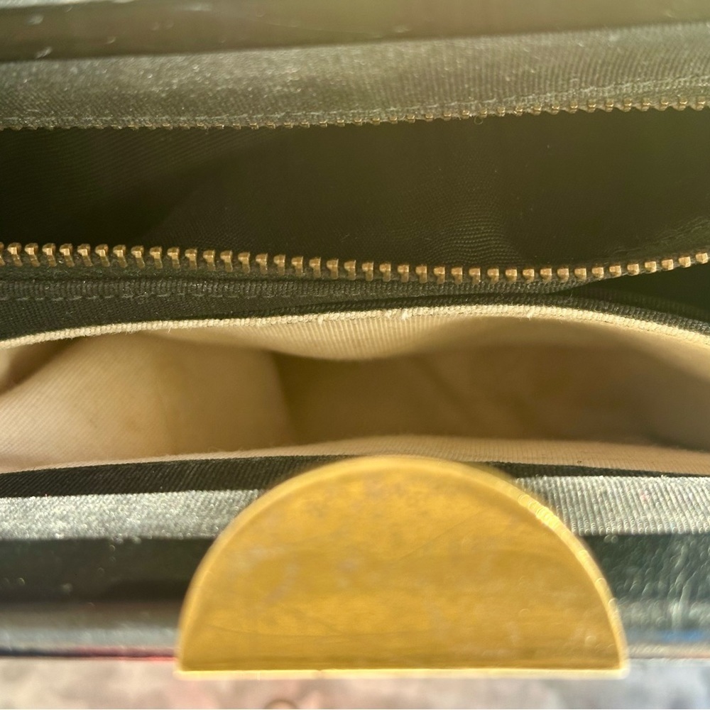 Vintage Wool Petit Point Handbag Cottagecore Black Floral Leather Trimmed - Picture 5 of 13